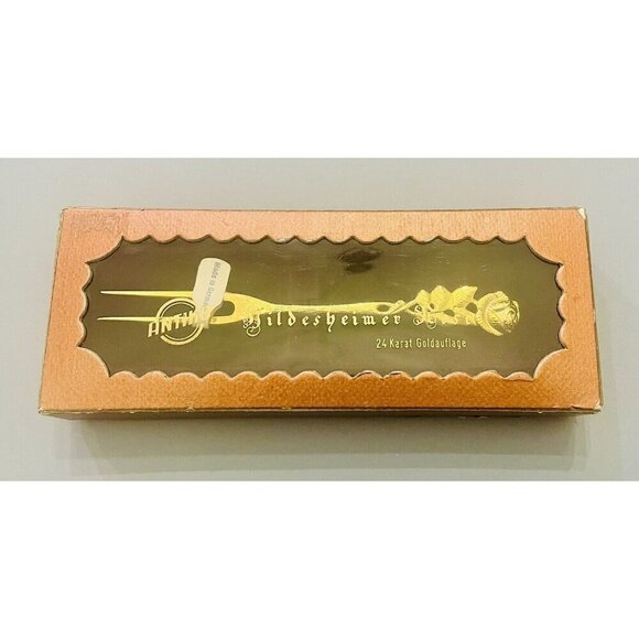 Vintage German Hildesheimer Rose 24k Gold Plated Cocktail Fork Appetizer Pickle - Picture 2 of 8